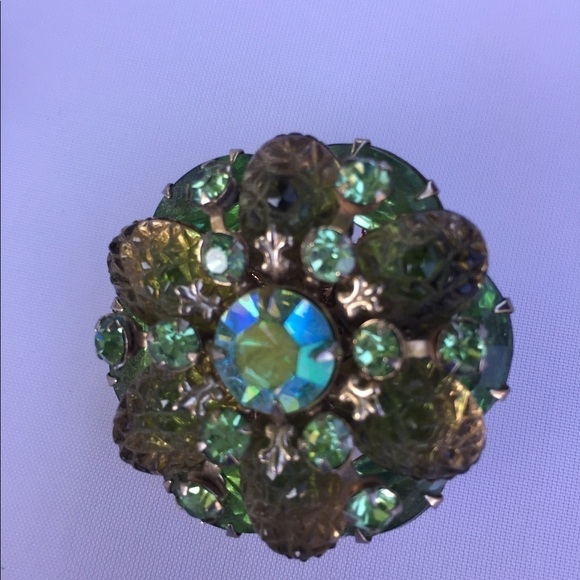 Vintage round textured Stones Green Brooch 1960’s - Picture 4 of 5